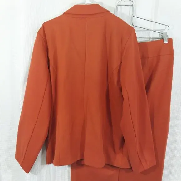 NWOT! ASHLEY STEWART! TERRACOTTA ORANGE STRETCH KNIT 2 PIECE SKIRT SUIT! SZ 16 - Picture 7 of 12